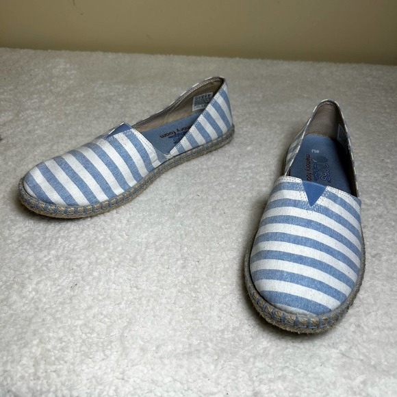 Skechers Bobs Espadrilles Women 9.5 Blue White Stripe Memory Foam Canvas Slip On - Picture 2 of 10